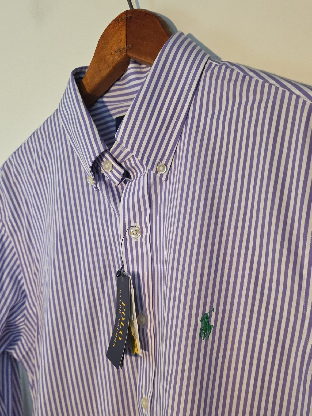 NWT Ralph Lauren Small Lavender and White Stripe Button-Down Shirt - Picture 2 of 6